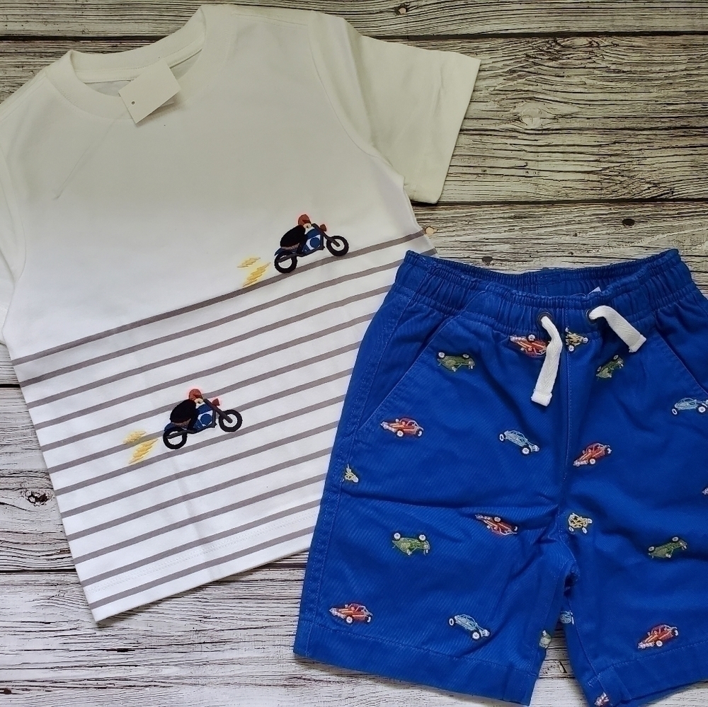 Hanna Andersson Organic Cotton Race Vehicles Outfit NWT